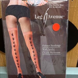 Leg Avenue Orange Fishnet Stockings with Spider Charm